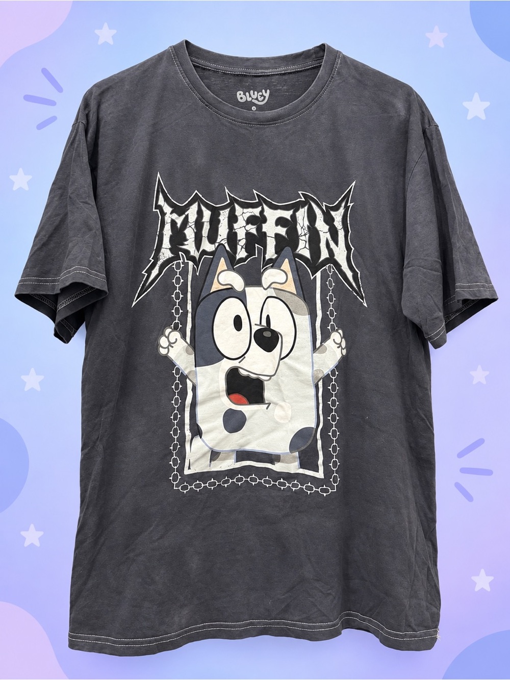Bluey Muffin Rock Band Graphic Tee Washed Black Size